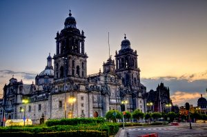 Mexico City cathedral at night