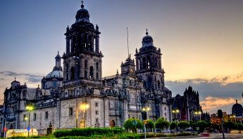 Mexico City cathedral at night